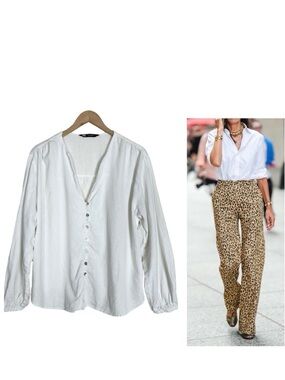 Zara White Linen Button up Blouse Size XL